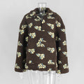 Fashion Floral Faux Lambswool Sweatshirt Women's Casual Zipper Pocket Loose Pullover Sweatshirt Autumn Festive Clothing
