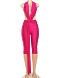 Patchwork Halter Romper Women Ribbon Sleeveless Elastic Backless Workout Activewear Midnight Activity Slim Playsuits