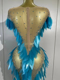 Sparkly Diamonds Pearl Transparent Mesh Long Dress Women Evening Party Birthday Wedding Gown Celebrity Sexy Stage Outfit