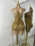 Luxury Sparkly Sequins Diamonds Short Skirt Two Pieces Sets Birthday Dress Women Sexy Performance Costume Singer Stage Outfit