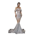 2026 Popular Bright Crystal Sequins Elegant Fishnet Dress, Off-the-shoulder Wedding Dress Women Dresses for Party and Wedding