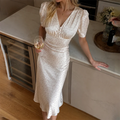 Printed Maxi Dress Women Elegant Slim V-Neck Short-Sleeve Evening Dress Summer New Casual Commuter Female Dress