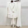2026 Diamond Metal Ring Lace-Up Blazer+Horn Pants Suit Sets For Women Solid Slim Formal Female Pantsuit Conjunto Feminino