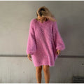 Fuzzy Sequin Zipper Women Cardigan Stand Collar Long Sleeve Loose Knitted Jacket Oversized Sequined Furry Knit Casual Winter Top