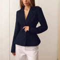Commuting Slimming Blazer for Women Lapel Long Sleeve Spliced Button Casual Fashion Coat with Shoulders Pad Female