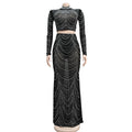 Sexy Black Rhinestone Dress Set Womens Long Sleeve Crystal Clubwear Skinny Maxi Dresses Elegant Rhinestone Birthday Dress