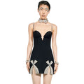 Light Luxury Exquisite Bead Rhinestone Bow Bandage Suspender Dress Women Socialite Party Banquet Stage Performance Gown Vestidos