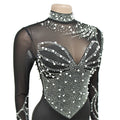 Women Long Sleeve Birthday Dresses Sexy Hot Diamond Process Pearl Beading Sexy See Through Dress Party Club Night Dress