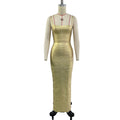 2026 Women Sexy New Sleeveless low-cut Striped Gold Long Dress Party Costume Bar Nightclub Stage Performance Clothing