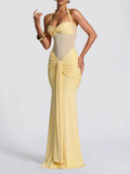 Sexy Sheer Mesh Fishtail Dress for Women Halter Sleeveless High Waist Patchwork Bandage Temperament Dresses Female