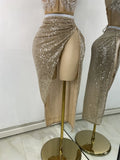 Sparkly Sequins Strapless Top Long Skirt Sets Nightclub Performance Nightclub Women's Outfit Two Pieces Stage Dress