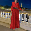 Splice Sequins Maxi Dresses For Women Fashion Folds Loose V Neck Elegant Dress Femme Party Evening Dresses Luxury