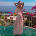 Elegant Lace Women Long Pant Set Square Neck Sheer Ruffle Hem Crop Cami Top High Waist Wide Leg Trousers 2026 Summer Chic Suit