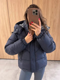 Casual Hooded Puffer Jacket Women Plaid Lining Drawstring Collar Quilted Warm Padded Elastic Cuff Coat Winter Oute Street Wear