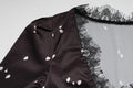 Satin Lace Patchwork Print Dress Women Black V-neck Short Sleeves High Waist Long Dresses Lady Hollow Out Daily Party Vestidos