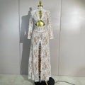 Women Long Sleeve Evening Party Club Bar Birthday Celebrity Gowns Sexy White Lace High Neck Hollow Out Design Bodycon Long Dress