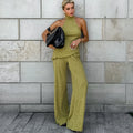 Hanging Green Pants Set Sleeveless Backless Personality Temperament Commuter Two-piece Set Summer New Women Pants Set