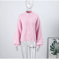 Women's Chic Sequin Knitted Cardigan Solid Stand Neck Double Zipper Sweater Oversized Knitwear Winter Female Elegant Cardigans