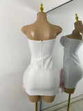 Luxury Pearl Women Sexy Elegant Strapless Floral Beading Bandage Mini Celebrity Outfit Birthday Dress Evening Party Prom Gown
