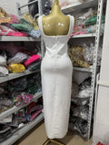 Sexy White Dress With a One-Shoulder Collar, Flower And Pearl Decoration, Tight Bandage And Long Dress For Evening Wear