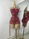 Luxury Sparkly Sequins Diamonds Short Skirt Two Pieces Sets Birthday Dress Women Sexy Performance Costume Singer Stage Outfit