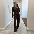 Women's Knitted Pants Two-piece Set Fashion Long Sleeve Single Breasted Sweater Wide-leg Pants Lady 2026 Spring Casual Outfits