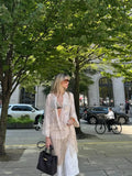 Beige Embroidered Long Tunic Top V Neck Long Sleeve Lace Fringe Hem Boho Blouse 2026 Summer Beach Vacation Cover‑up Streetwear