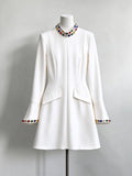 Black Luxury Crystal Slim Fit Mini Dresses For Women Stand Neck Long Sleeved Tunic Dress Female New