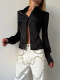 Elegant Buttons Women Shirts Lapel Collar Long Sleeve Chic Fitted Shirt for Daily Commute Wear Fashion Autumn New