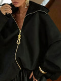 Women Stand Collar Zip Up Jacket Loose Long Sleeve Casual Warm Wool Blend Outerwear Fashion Coat Autumn