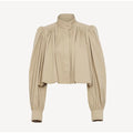 Fashion Shoulder Padded Short Windbreaker Women Solid Full Sleeve Turn-down Collar Single Breasted Coat Lady Autumn Chic Coats