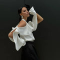 Solid Spliced Button Loose Shirts for Women Lapel Long Sleeve Temperament Minimalist Shirts Female Fashion