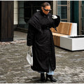 Detachable Triangle Shawl Long Puffer Coat Stand Collar Waist Tie Belt Button Solid Loose Women Coats 2026 Winter Commute Outfit