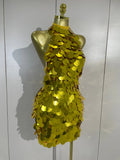 Sexy Shiny Round Sequins Halter Backless Mesh Mini Dress Women Celebrate Eveing Party Club Luxury Birthday Nightclub Stage Wear