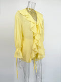New Casual Shorts Two-piece Set Women's Ruffled Loose Tie Top Simple Shorts Set Office Lady Summer Female Shorts Set