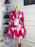 Women Tie Dye Print Flare Long Sleeve Wrap V-neck with Sashes Ruffle Dress 2026 Elegant Vacation Party Birthday Dresses