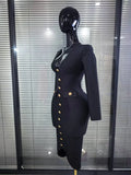High Quality Women Long Sleeve Sexy V-Neck Buttons Bodycon Midi Bandage Dress Officelady Fashion Evening Party Clothing