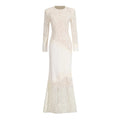 Solid Color Elegant Party Vestido Women'S Spliced Mesh Sequin Slim Long Sleeved Maxi Long Dress