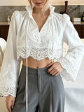 Elegant Lace Women Shirts Stand Collar Long Sleeve Lace Up Minimalist Loose Shirt for Daily Casual Wear Fashion New