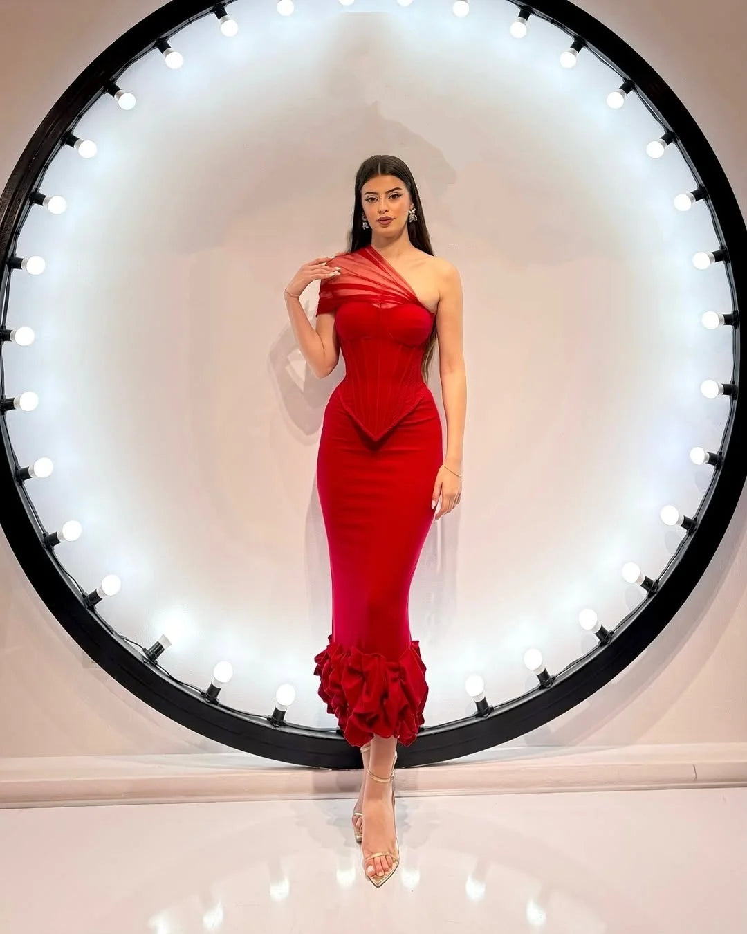 High Quality Women Sexy One Shoulder 2 Pieces Bodycon Bandage Dress Nightclub Party Celebrate Christmas Valentine's Outfit