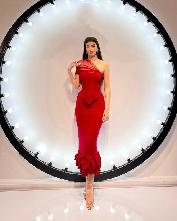 High Quality Women Sexy One Shoulder 2 Pieces Bodycon Bandage Dress Nightclub Party Celebrate Christmas Valentine's Outfit