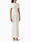 Elegant Light Luxury Maxi Dress for Women Cape Sleeve Cutout Twist Waist Long Gown for Celebrity Formal Dinner Party Outfit