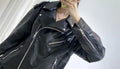 Women's Motorcycle Leather PU Imitation Leather Loose Jacket Black Jacket