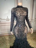 Party Supplies Rhinestone Long Sleeves Evening Prom Gown Ladies Dress for Valentine'S Vestidos De Novia Elegante