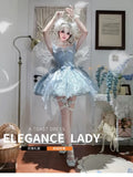 Olivegirl Summer Lolita Dress Women's High-end Embroidery Evening Mini Dress Slach Shoulder Blue Bar Mitzvah Princess Dress
