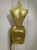 Women Two Pieces Set Sparkly Gold Sexy Top Mini Dress Eveing Celebrate Birthday Dress Party NightClub Dancer Show Stage Outfit