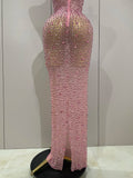 Luxury Sparkly Crystal Diamond Mesh See Through Maxi Long Dress Women Elegant Party Costume Singer Sexy Stage Performance Outfit
