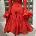 Women's Irregular Pleated Patchwork Fashion Long Flare Sleeve Waist Cinching Midi Dresses 2026 New Female Clothing