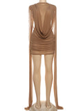Coquette Sexy Patchwork Dress Women See Through Swing Neck Sleeveless Skinny Midnight Party Clubwear Mini Bodycon