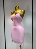 Women Sexy Backless Pink Orange Bodycon Mini Bandage Dress Simple Elegant Evening Party Luxury Birthday Nightclub Prom Dress